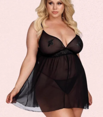 Sexy Plus Size Transparent Black Babydoll
